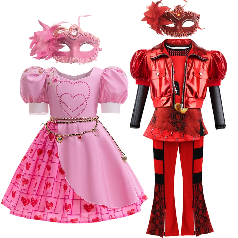 Halloween Disguised Girls Descendants Queen of Hearts Costume Carnival Children Red Princess Masquerade Party Performance Dress