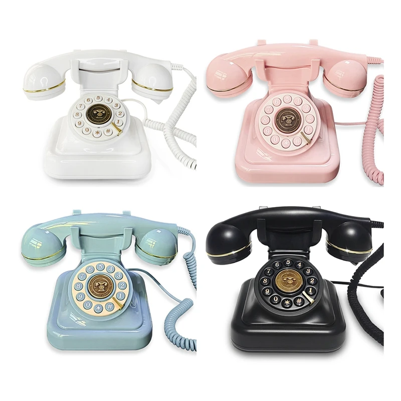 Retro Style Wired Dial Telephone Plug-In Home Fixed Landline Antique European Office Telephone Fashion Decoration