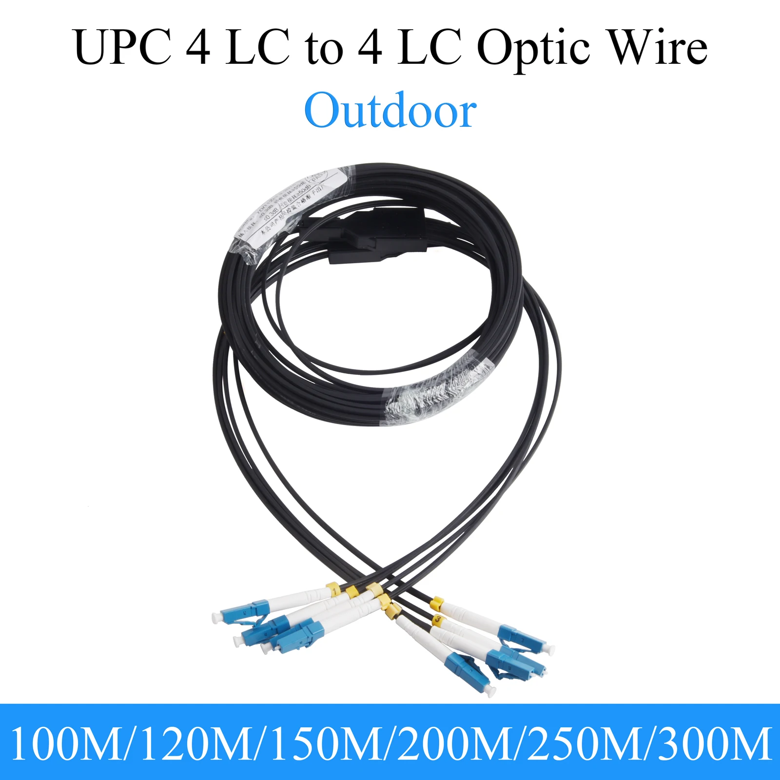Fiber Optic Extension Wire UPC 4 LC to 4 LC Single-mode 4-core Outdoor Convert Line 120M/150M/200M/250M/300M Optical Cable