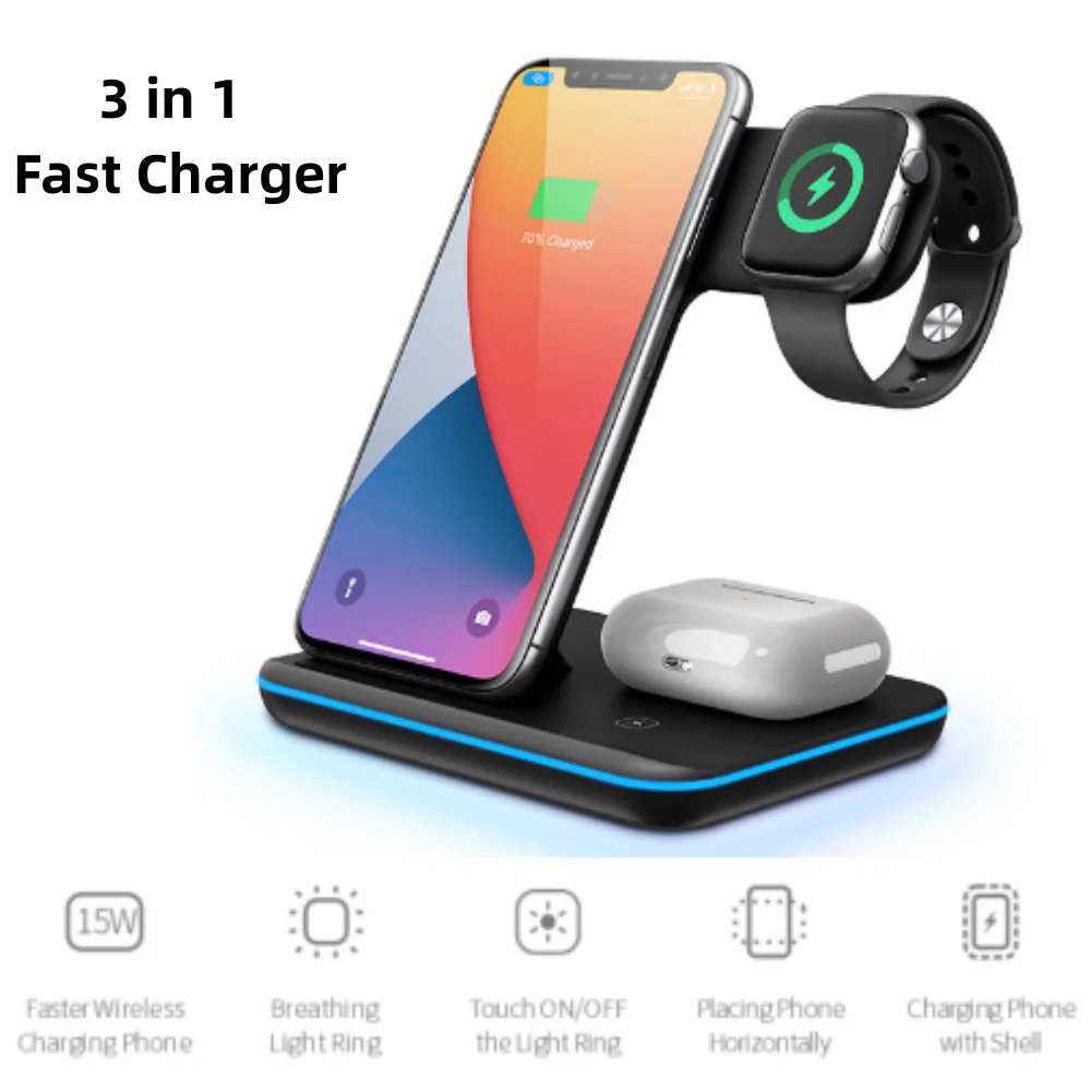 3 in 1 Wireless Charger With Bracket Mobile Phone Fast Chargers Compatible For Apple iPhone Watch Bluetooth Earphone Airpods 2