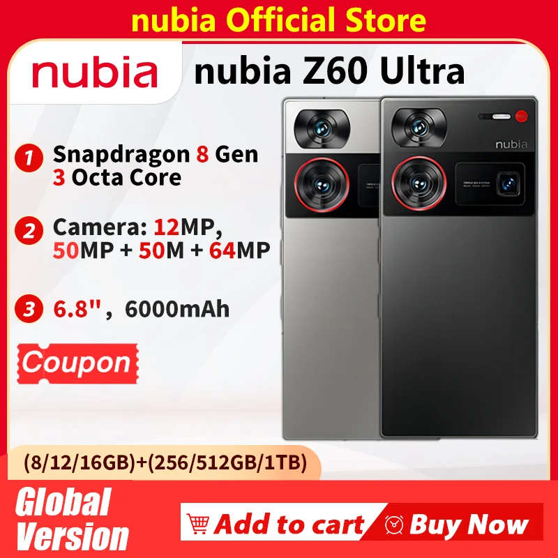 Nubia Z60 Ultra Global Version 6.8‘’ 5G Phone Snapdragon 8Gen3 NFC 6000mAh 80W fast charge Battery IP68 Model NX721J