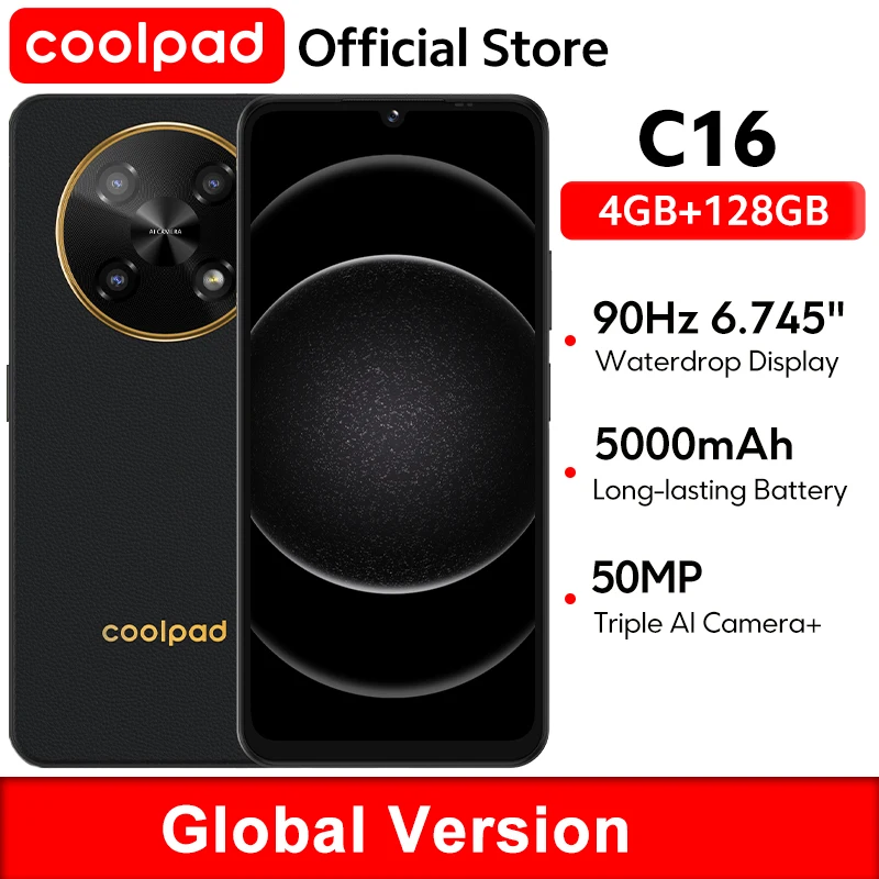 coolpad C16 Smartphone NFC 90Hz 6.745" Smooth Waterdrop Screen Octa Core Processor 50MP Triple Camera 5000mAh Battery