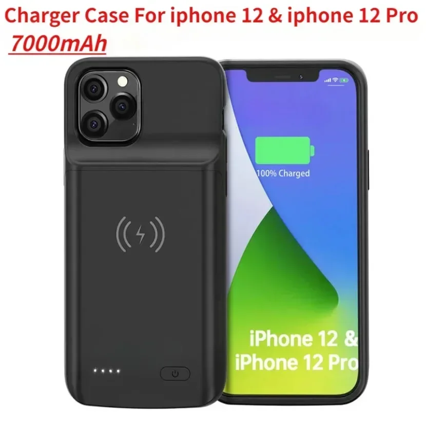 Wireless Magsafe Battery Charer Case for IPhone 12 & 12 Pro 7000mAh Auxiliary Battery Power Bank Charging Cover External Bat