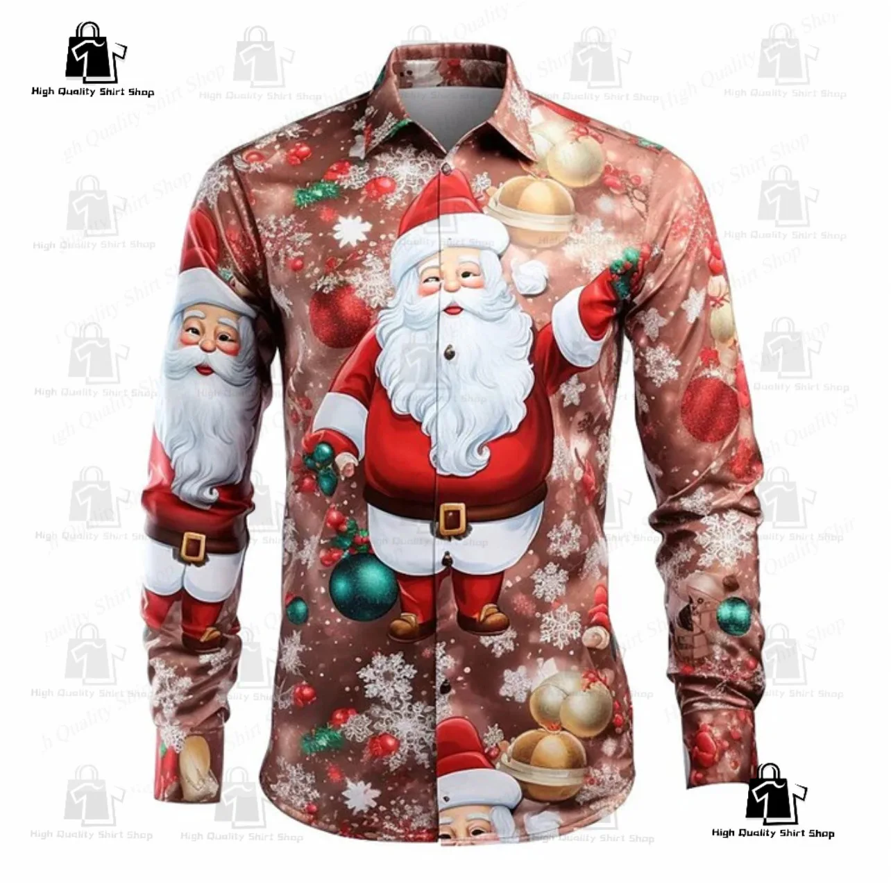 Christmas Shirt Santa Claus Men's Shirt High Definition Design Fashionable Breathable Long Sleeve Shirt Collar Button Desig
