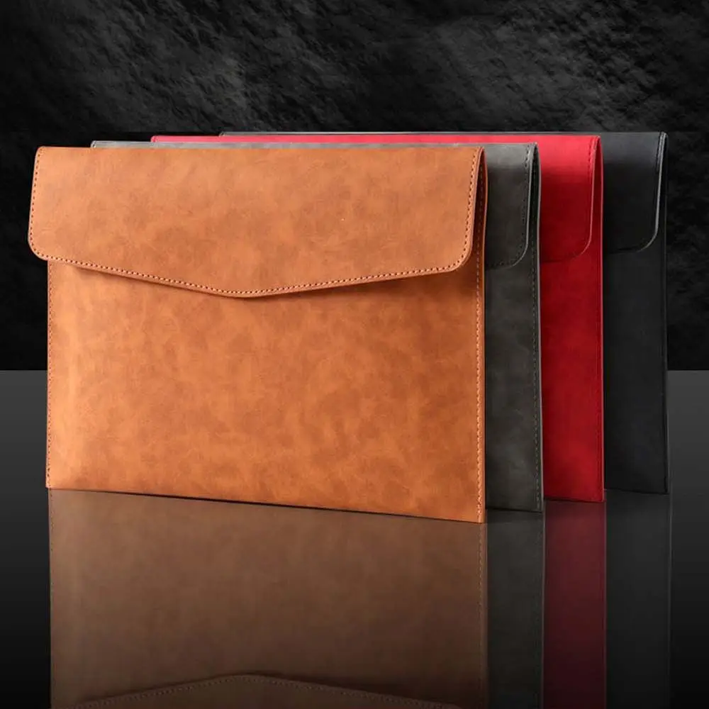 Office School Filing Products Large Capacity Button Design PU Leather Folder Business Handbag Document Organizer Bag Laptop Bag