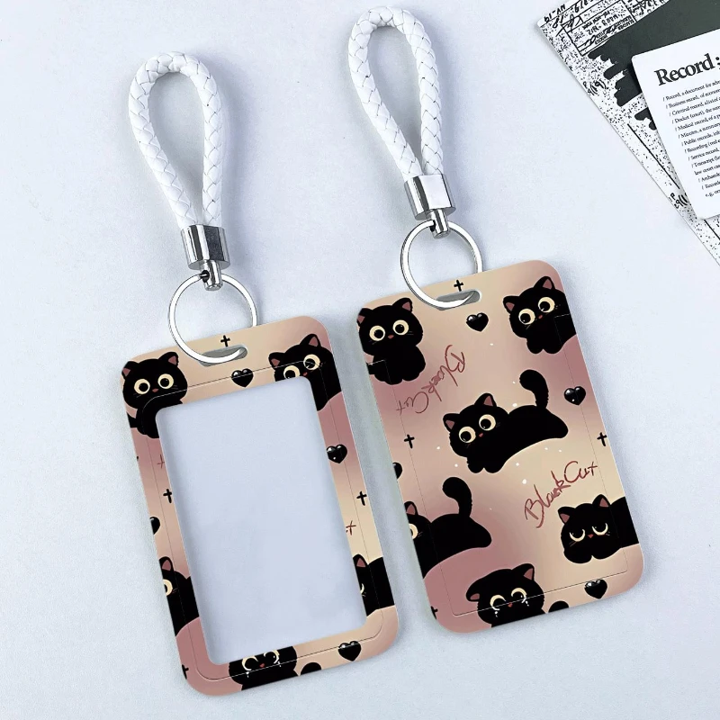 Six Big Black Cats for Door Card Men's Name Badge Holder Bank Business Work Card Holder Keychain Photo Sleeves Creative Des
