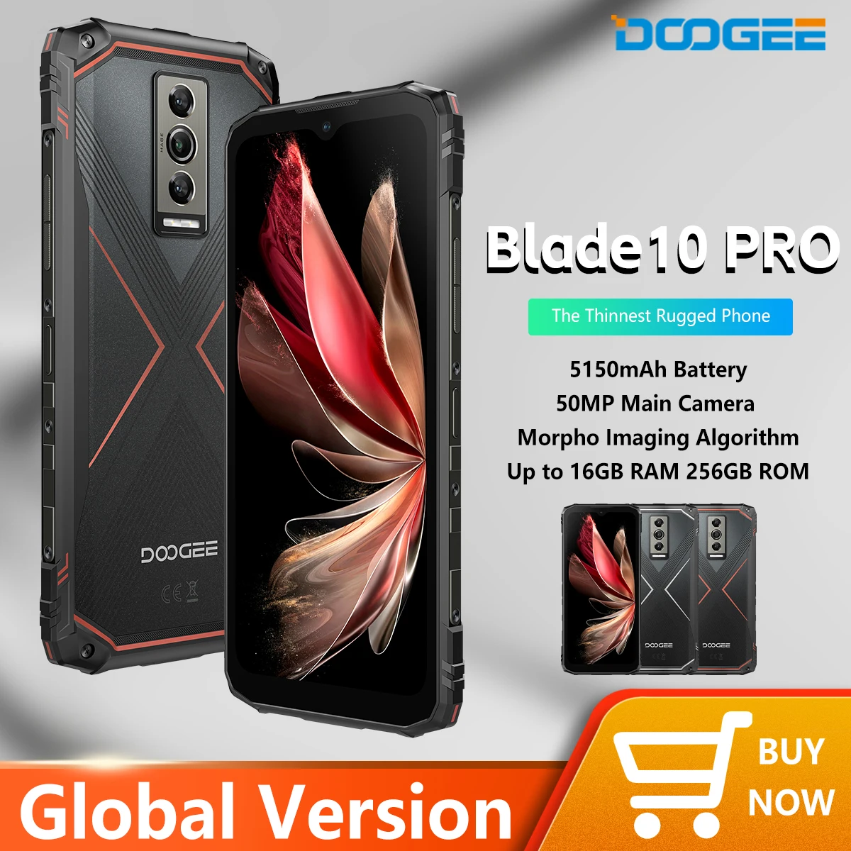 DOOGEE Blade10 Pro Rugged Phone Android 14 6GB+256GB Octa Core 6.56" 90Hz IPS Screen 50MP AI Main Camera