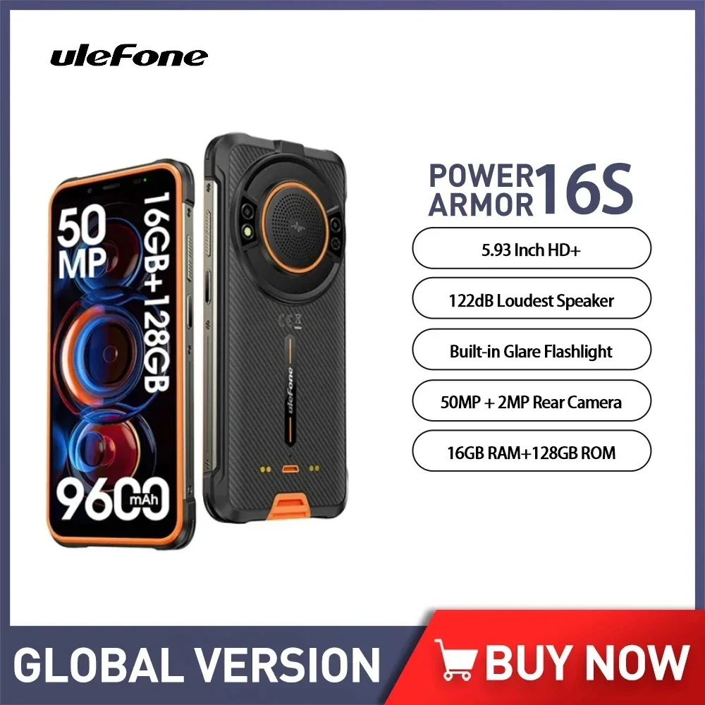 Global Version Ulefone Power Armor 16S Rugged Smartphone Android 5.93" HD+ 16GB+128GB Mobile Phone 50MP 9600mAh Face Unlock