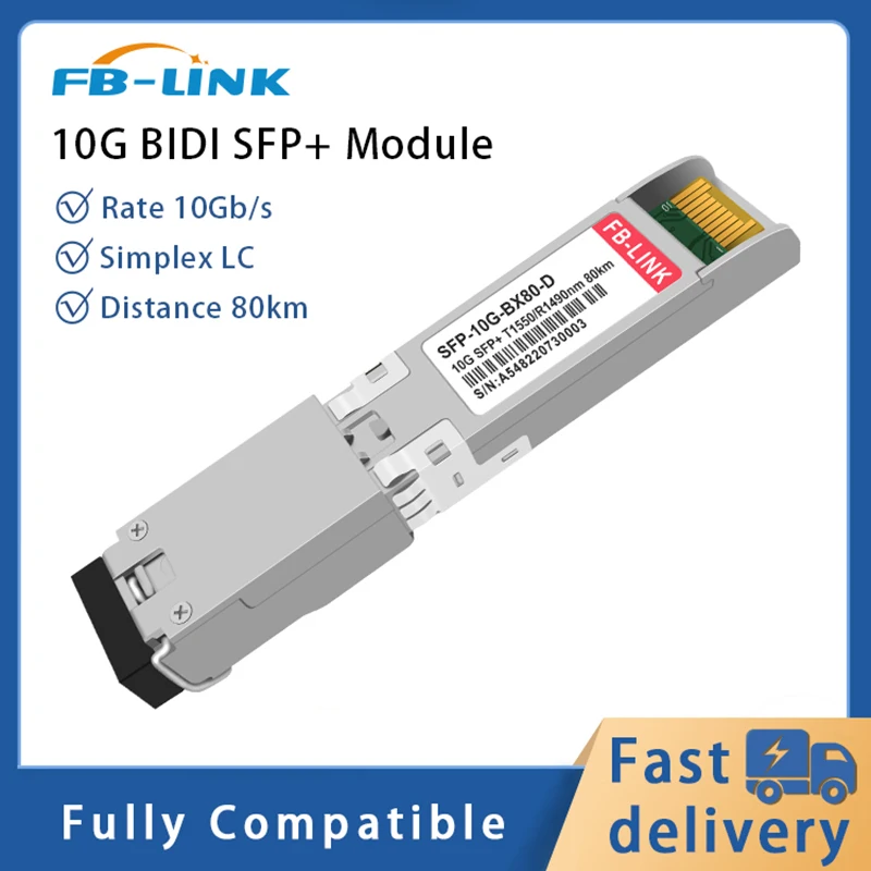 10G BIDI 80KM SFP+ Single Fiber LC Optical Transceiver Module 1490nm/1550nm DOM compatible with Cisco Mikrotik Mellanox switch