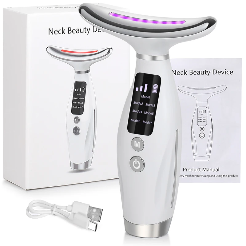 7 modes and 3 gears of electric neck and facial massage EMS micro current heating vibration tightening lifting anti wrinkle beau