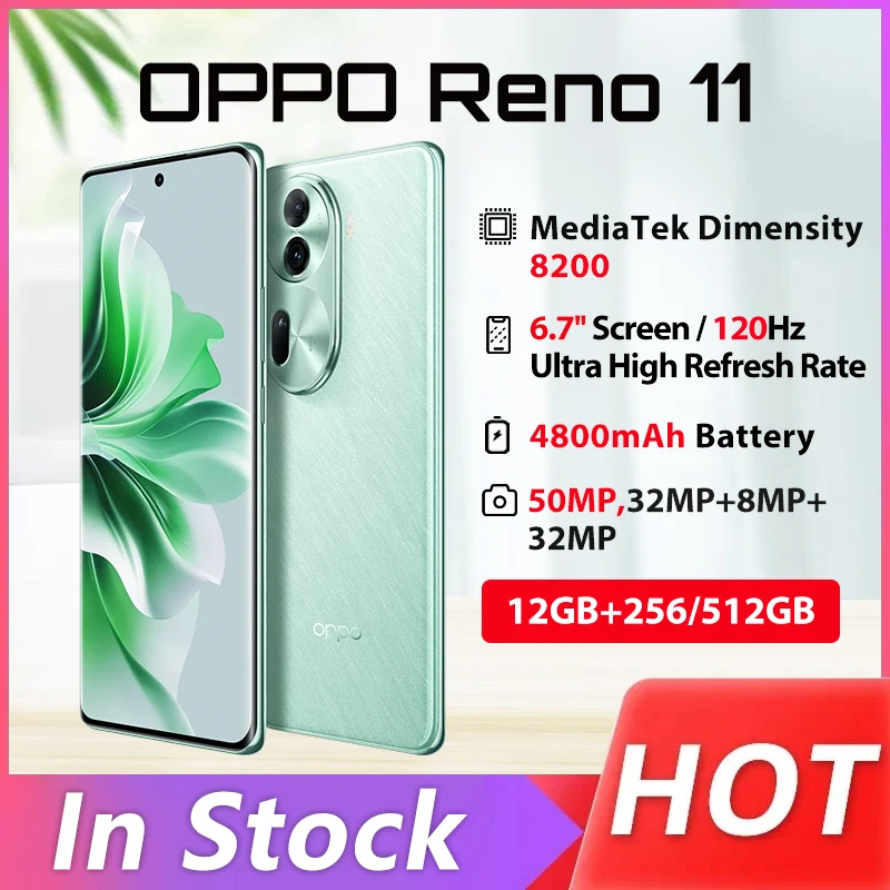Original Oppo Reno 11 Mobile Phone 50.0MP Camera Dimensity 8200 6.7" OLED 67W Charge 4800mAh Battery 12GB RAM Android 14.0 