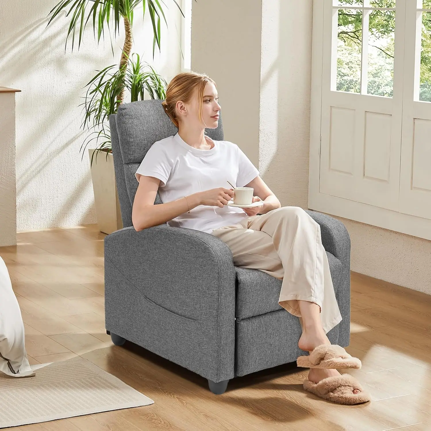 Adjustable Modern Massage Fabric Small Recliner Chair Home Theater Seating with Lumbar Support and Padded Seat Backrest