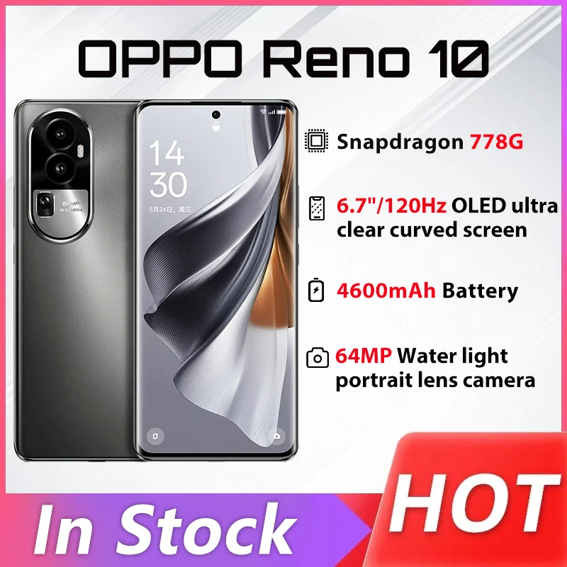 NEW OPPO Reno 10 5G SmartPhone 64MP Rear Camera Snapdragon 778G Octa Core 6.7" 120Hz 4600mAh 80W 12GB 256GB Google Play NFC