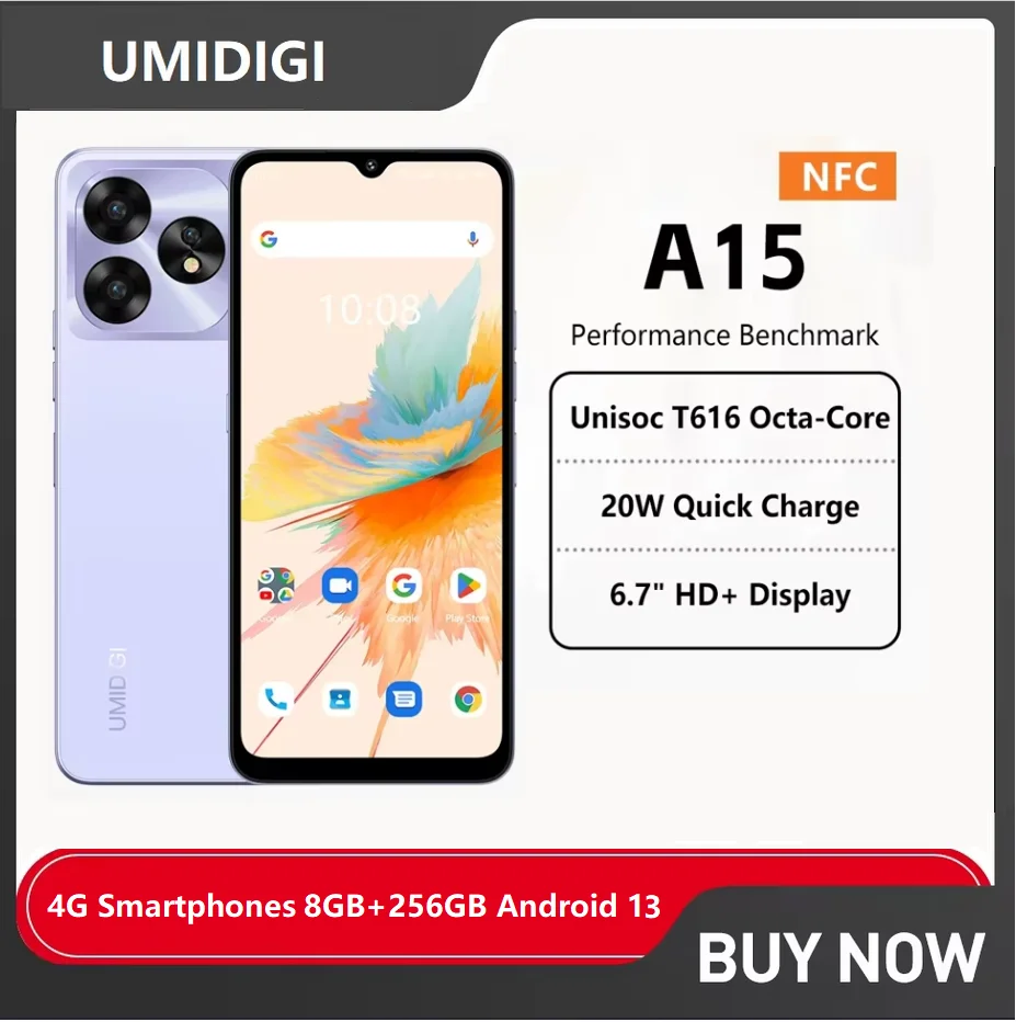 UMIDIGI A15 Smartphone NFC Android 13 ,6.7" FHD+Screen, 8GB 256GB, 64MP Camera,5000mAh 20W Fast Charging Mobile phone celul