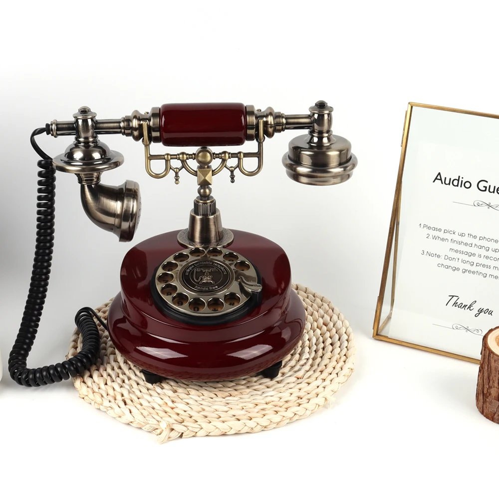 Wooden Antique Retro Phone Reasonable Price Phone for Hotel Front Desk Decor Guest Room Audio Guestbook Corded Phone