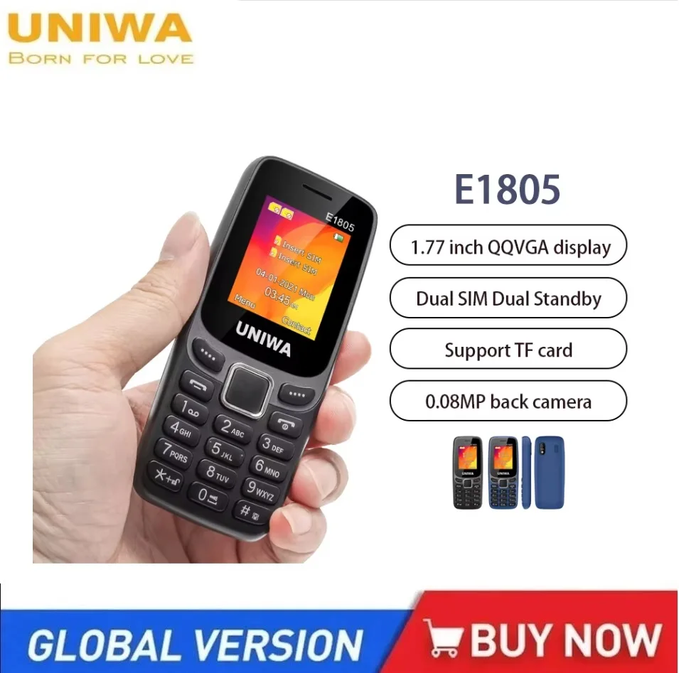 UNIWA E1805 GSM Cellphone Dual SIM Dual standby 2G Feature Phone 1.77'' FM Radio Loud Speaker Senior Elder Telephone c