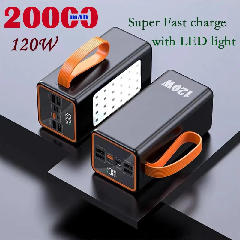 New 120W Super Fast Charging 200000mAh Portable Power Bank for Iphone Samsung Xiaomi Laptop LED Light External Battery Charger