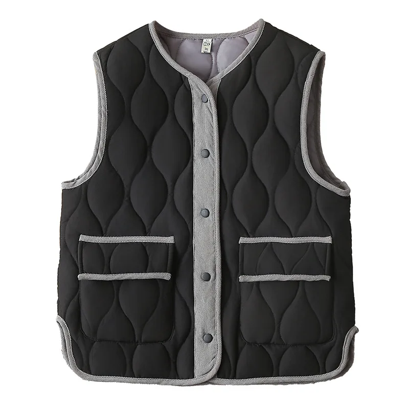 Plus Size Women Parka Autumn Winter New Loose Thin Gourd Shaped Quilted Block Color cotton-padded Sleeveless Vest 5205
