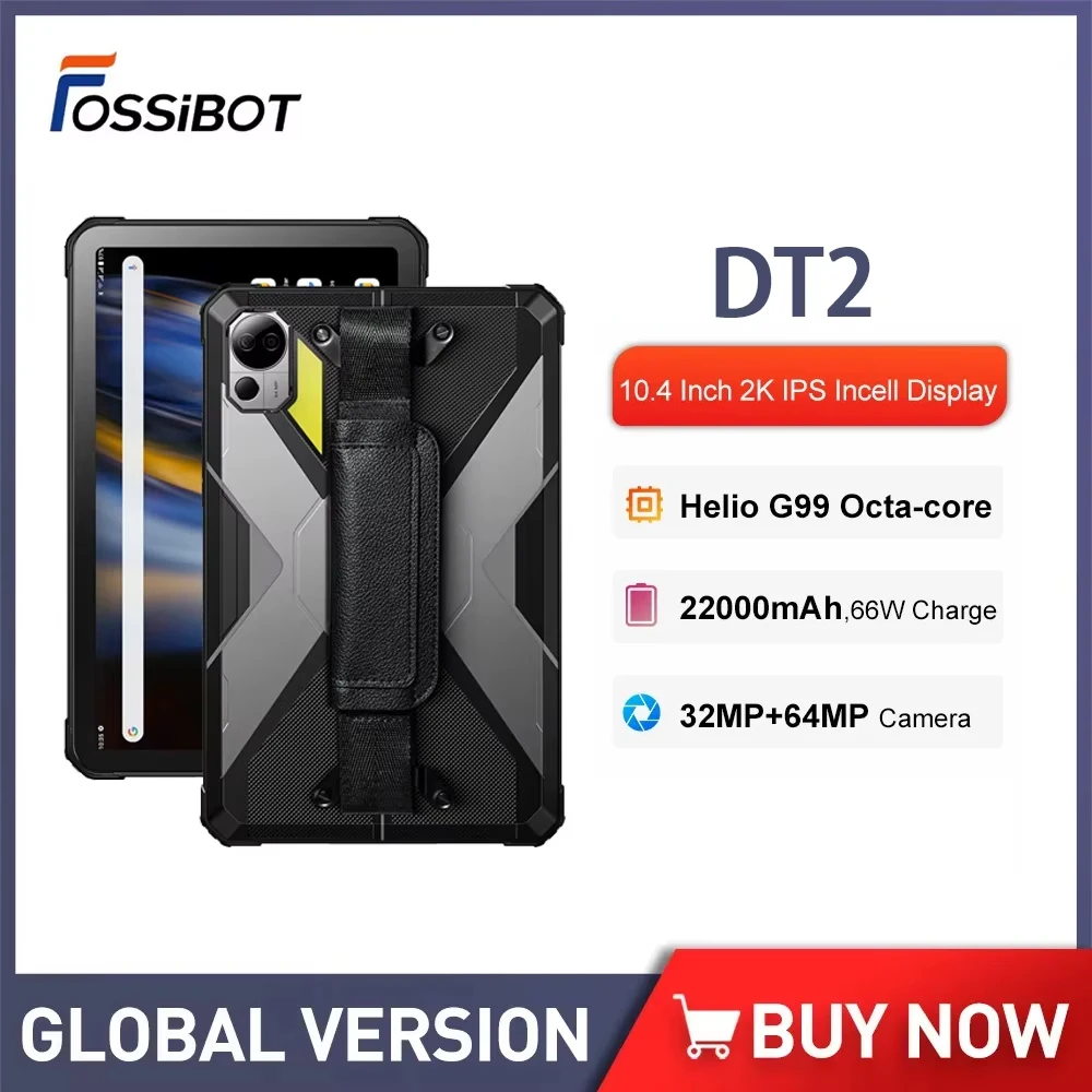 Fossibot DT2 Rugged Tablet 10.4 inch Helio G99 20GB+256GB 22000mAh Android 13 PC Tablets 64MP 66W Fast Charge IP68 4G LTE Pad