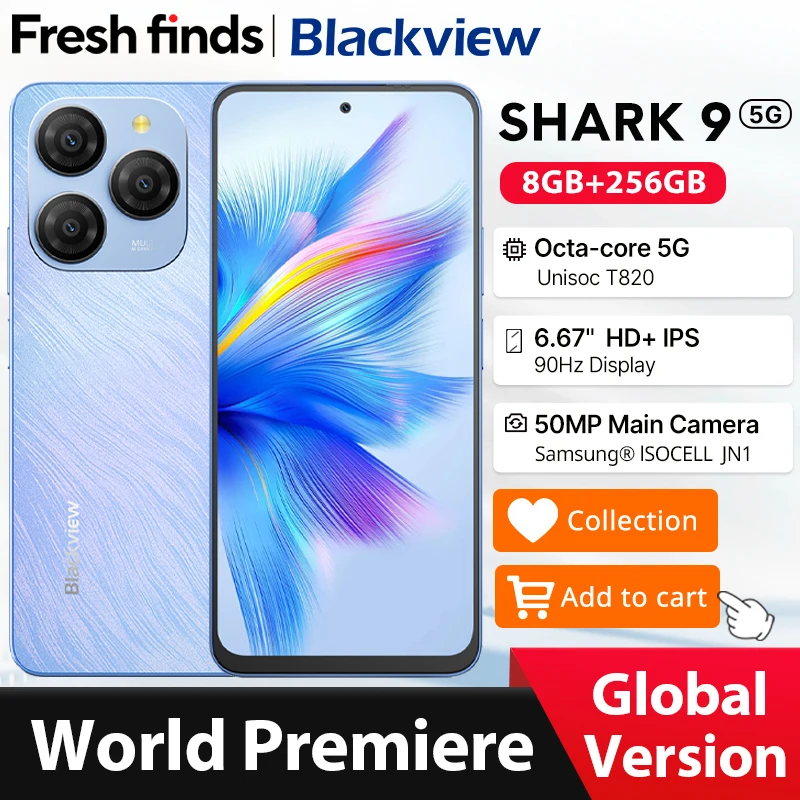 【World premiere】Blackview SHARK 9 5G Smartphone 6.67'' HD+ IPS 90Hz Display 50MP Main Camera NFC GPS Android 14 Mobile