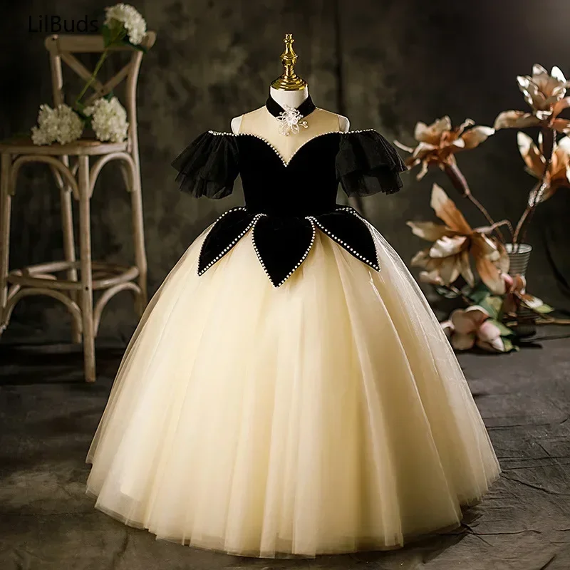 Fashion Kids Girl Elegant Dress Children Patchwork Beading Clothing Pageant Costumes Baby Evening Princess Dresses Luxury Frocks