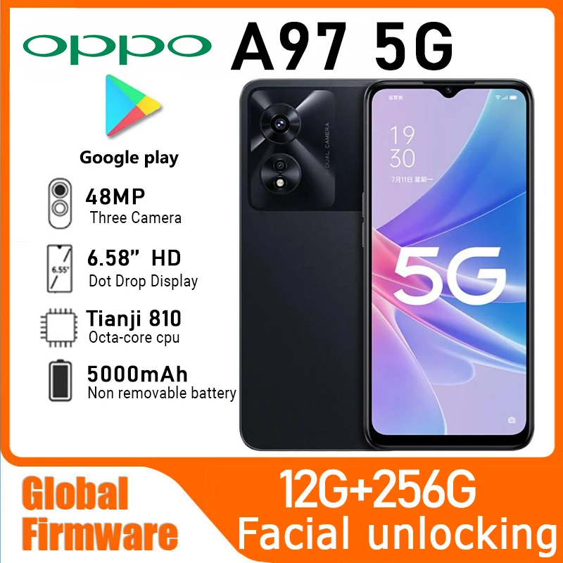 OPPO A97 Smartphone Global Firmware 12G 256G 6.58-inch 48MP main camera CPU Dimensity 810 5000mAh battery used phone