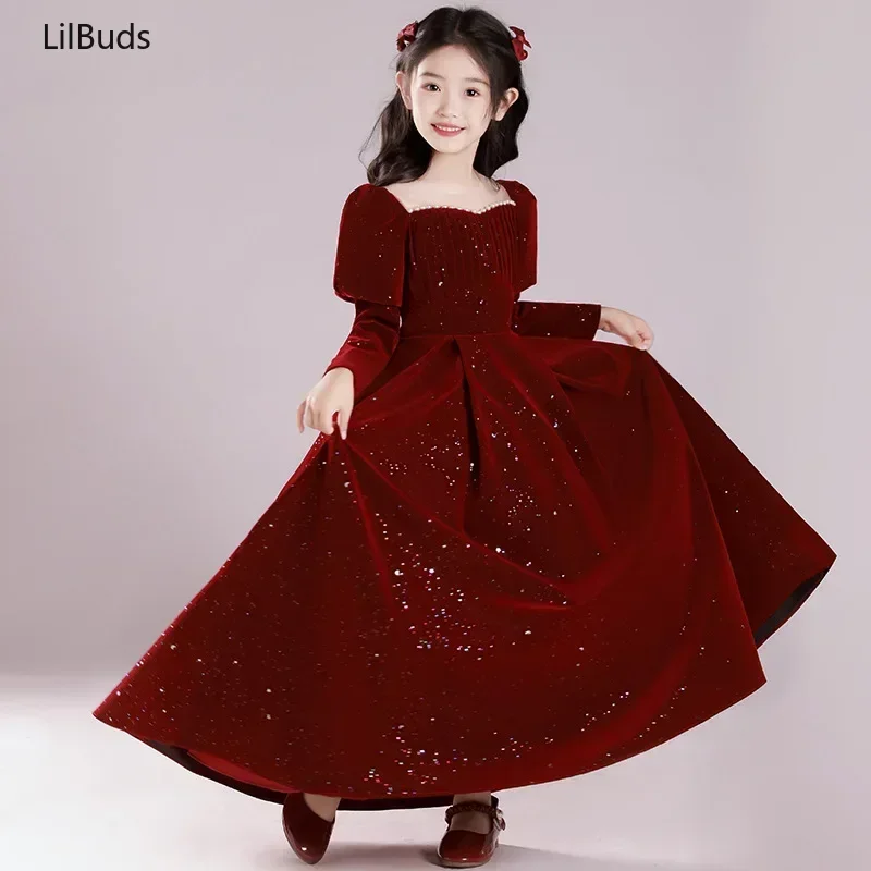 Girls Dresses for Party and Wedding Children Red Sequins Beading Ball Gown Dress Bridesmaid Costume Infants Partywear Vestidos