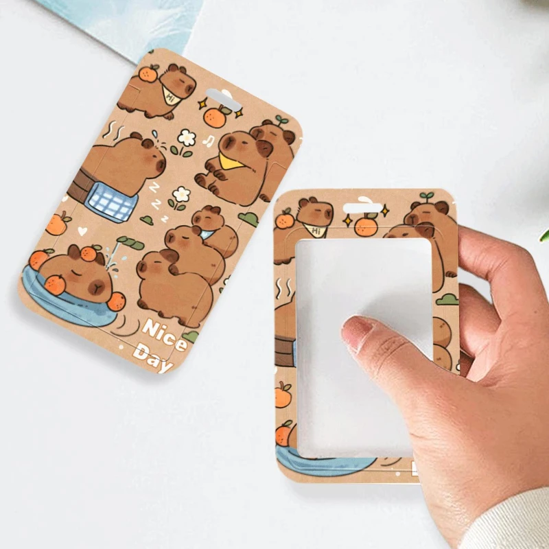 Cute Cartoon Animal Bank Identity Bus ID Card Sleeve Case Transparent Card Holder Student Card Case with Lanyard for Kids Gift