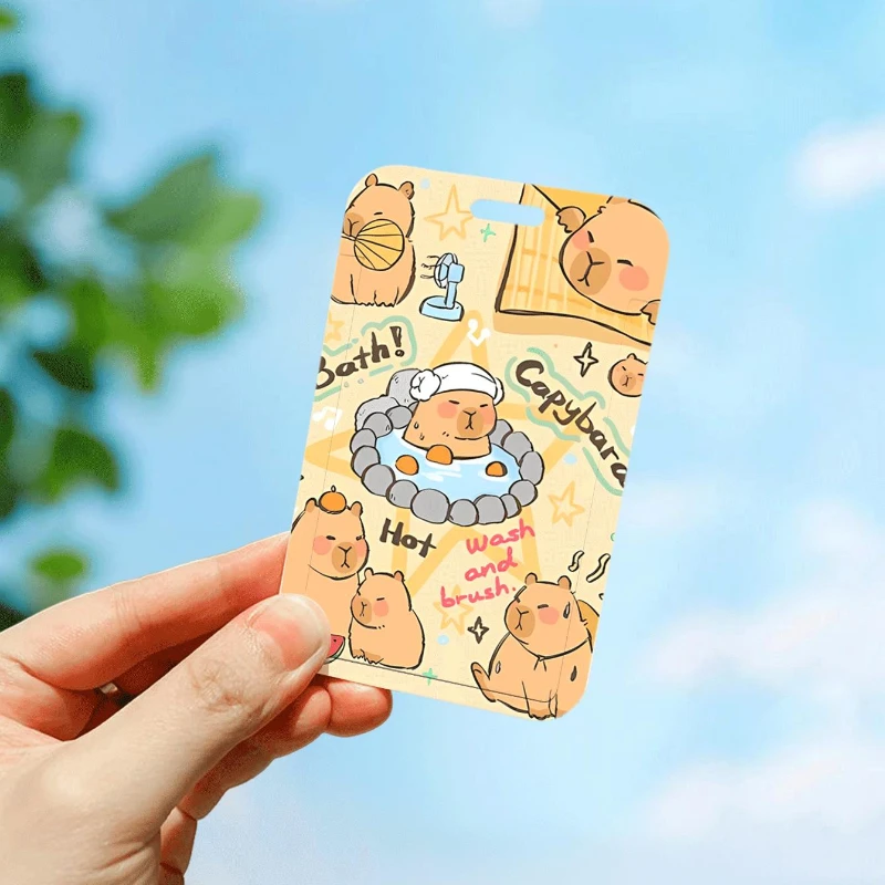 Brown Animal Bank Business Work Card Holder Student Bus Card Meal Card Protection Case Men's Name Badge Holder with Lanyard