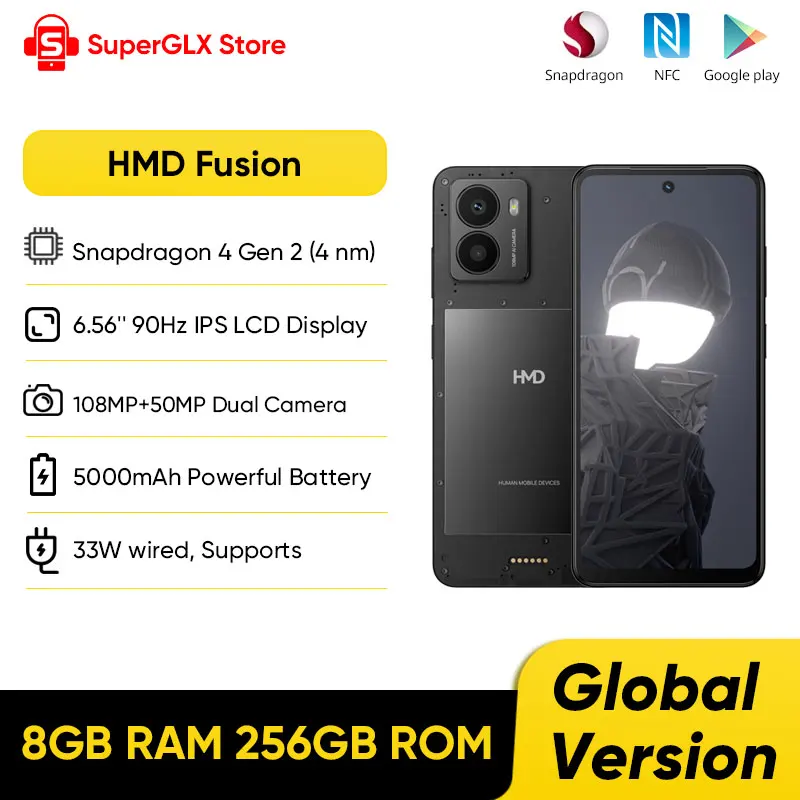2024 New Global Version HMD Fusion 5G Smartphone 8GB RAM 256GB 6.56 inch HD+108MP Dual Cameras 5000mAh 33W Charging Support NFC