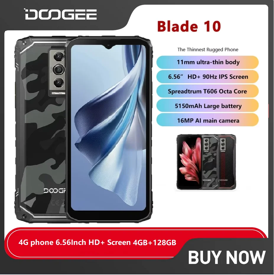 DOOGEE Blade 10 Rugged 4G Smartphones 6.56 Inch HD+ Screen Octa Core 4GB+128GB Android Mobile Phone 50MP 5150mAh celular