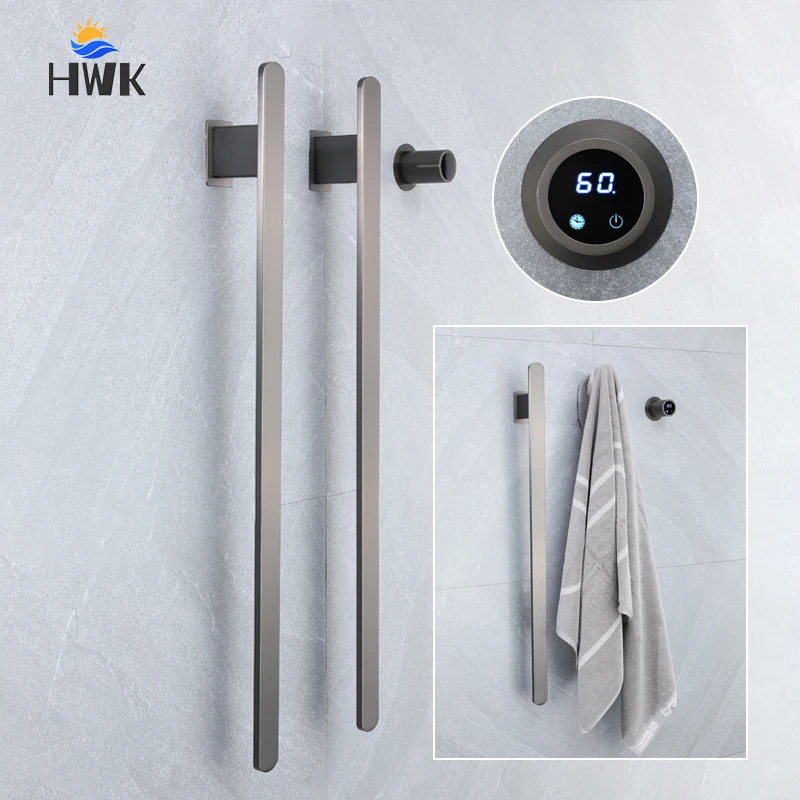 New Style Gray Bathroom Towel Warmer Hidden Wires Electric Heated Towel Rail Temperature Time Control Bath Electric Towel Rack