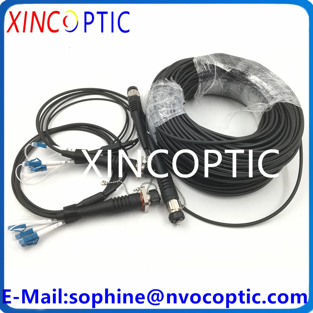 4C SingleMode ODC Male Round Plug 5.0mm TPU 200M Fiber Cable And 2Pcs 4Core SM ODC Female Square Socket To LC 1M Optic Connector