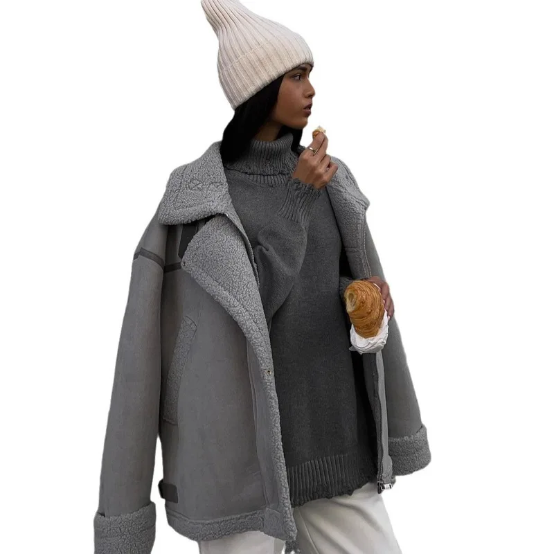 One Piece Lamb Wool Jacket With Thickened Insulation Autumn And Winter New Women's Clothing Splicing Street Style Cotton Ja
