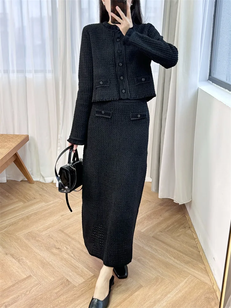 Women's Sweater Slim Fit Knit Cardigan and Long Skirt, Buttons Fastening, Fake Pock on both Sides, Elegant, High Street, Ch
