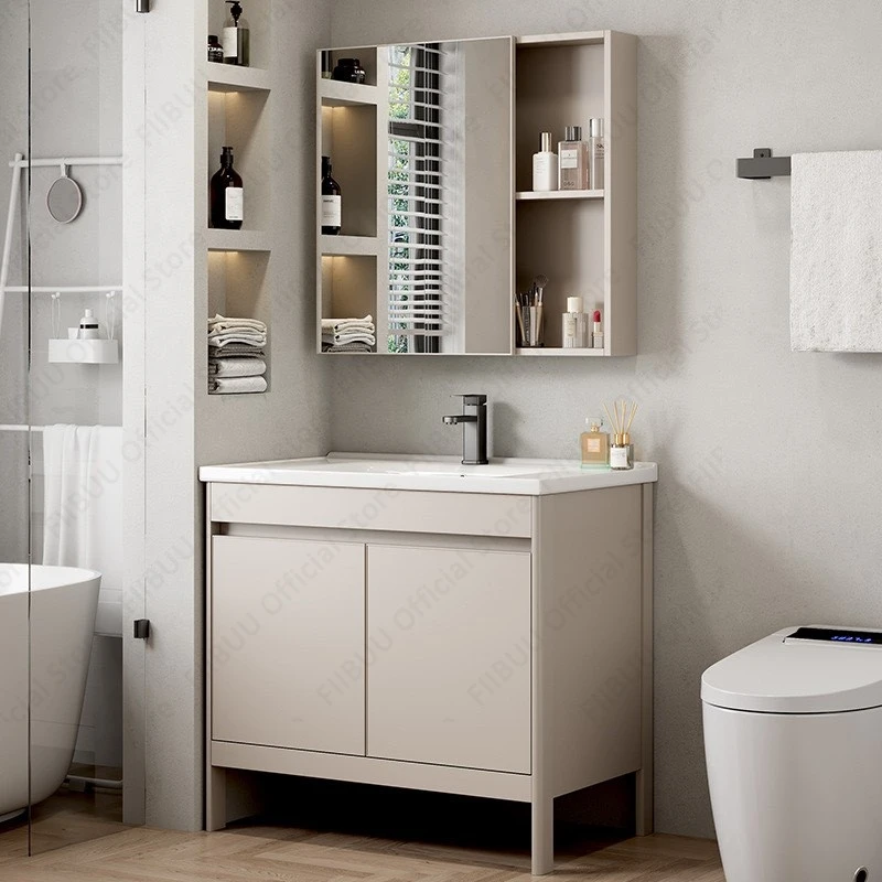 Multifunctional Bathroom Vanity Large Capacity Integrated Washbasin Bathroom Vanity Cabinets Ceramic Sink Bathroom Furniture
