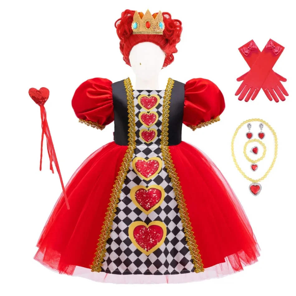 Girls Halloween Role Play Evil Red Queen Dress 3-10Years Children's Carnival Masquerade Party Performance Movie Costumes Wa
