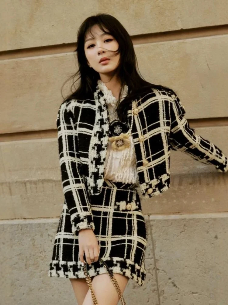 Small Fragrant Style Woolen Two Piece Skirt Set Female New Autumn Winter High End Fashionable Jacket Coat Suits