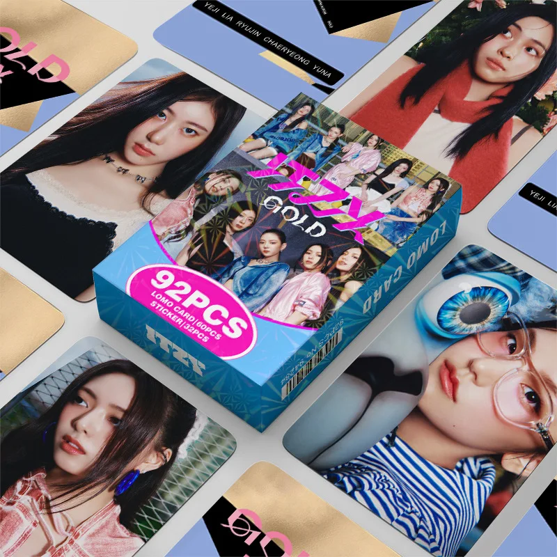 92Pcs/Set ITZY Lomo Cards Sticker New Series GOLD HD Printd Photo Cards High Quality Yeji Lia Ryujin Chaeryeong Yuna Fans Gifts