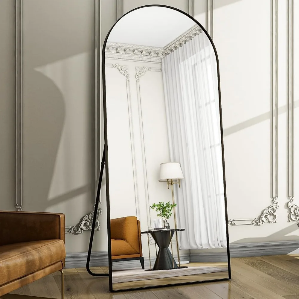 Oversized Full-Body Mirror, 76" X 34" Arched Full-Length Mirror, Black Metal Frame,Living/Dressing Room,Floor Mirror f