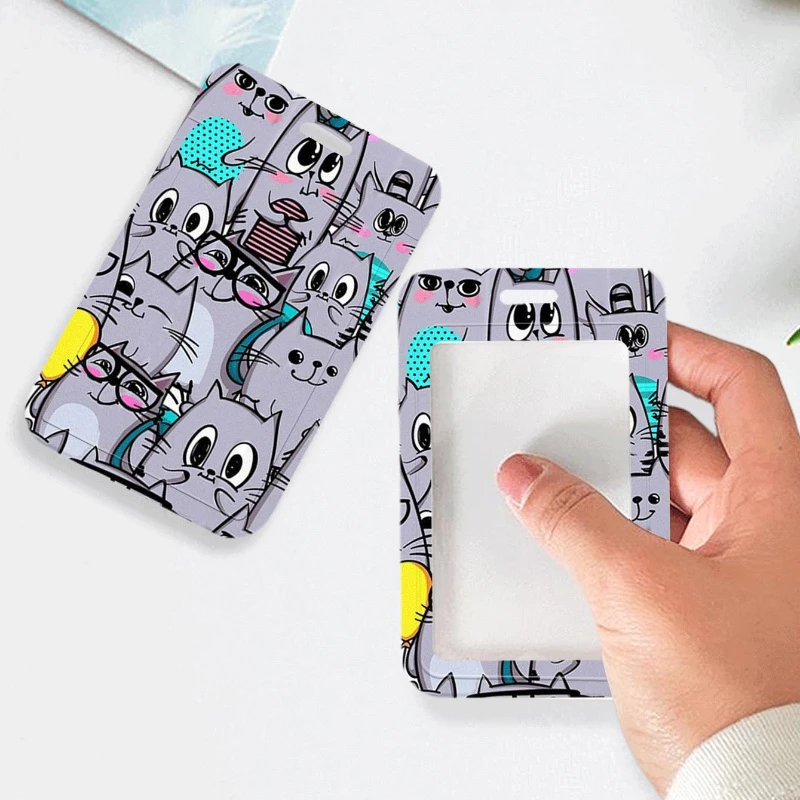Abstract Cat Student Campus Lanyard Cards Holder Bank Identity Bus ID Card Sleeve Case Credential Badge Holder Photo Protector