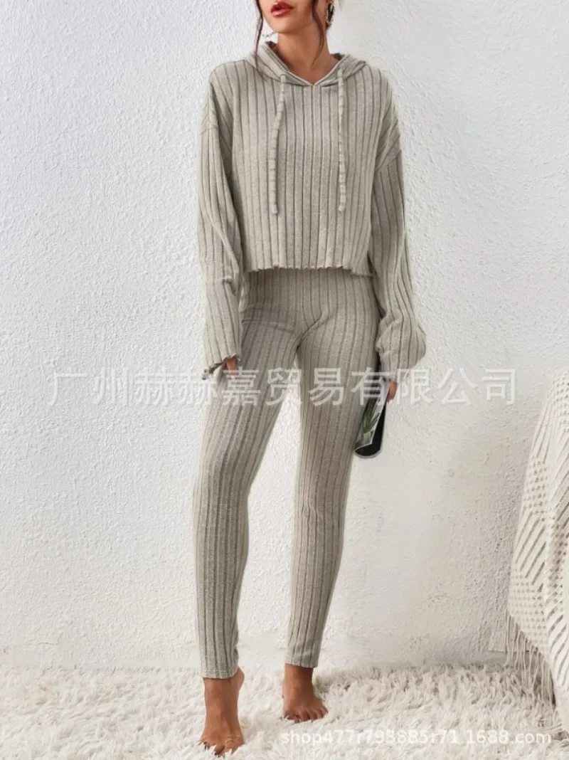 Two-piece Sets Women Autumn New Fashion Casual Straight-leg Pants Temperament Loose Pit Knit Set for Women