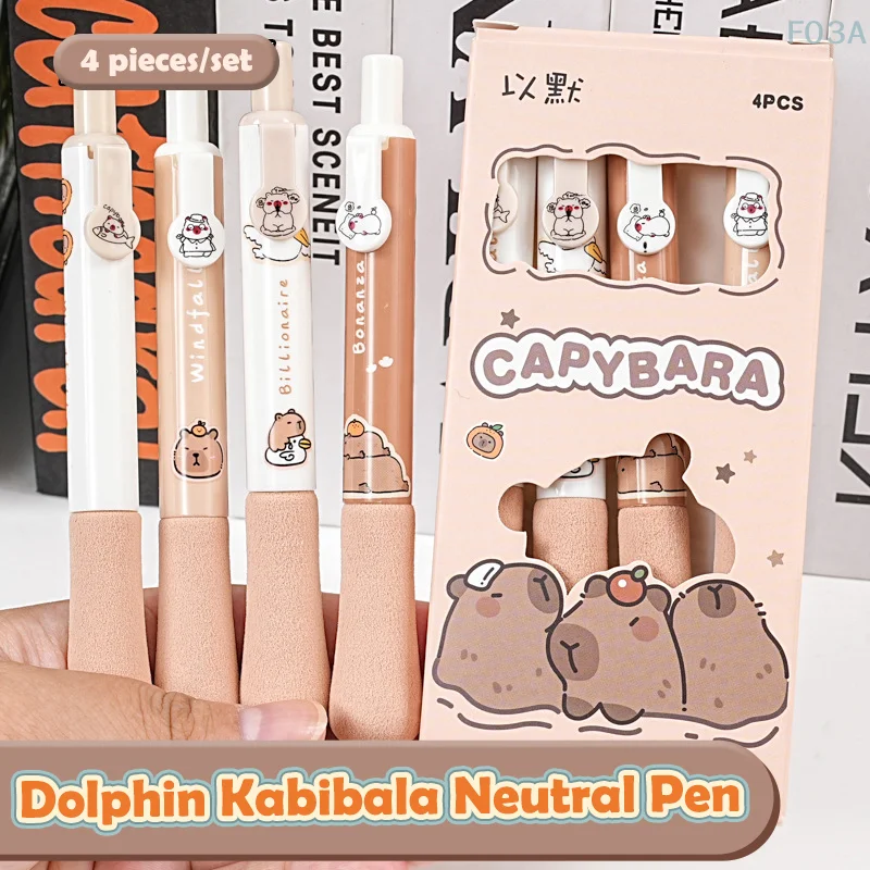 4Pcs Kawaii Cartoon Capybara Gel Pen School Office Supplies Students Stationery Gifts Cute Aesthetic Pressing Neutral Pens