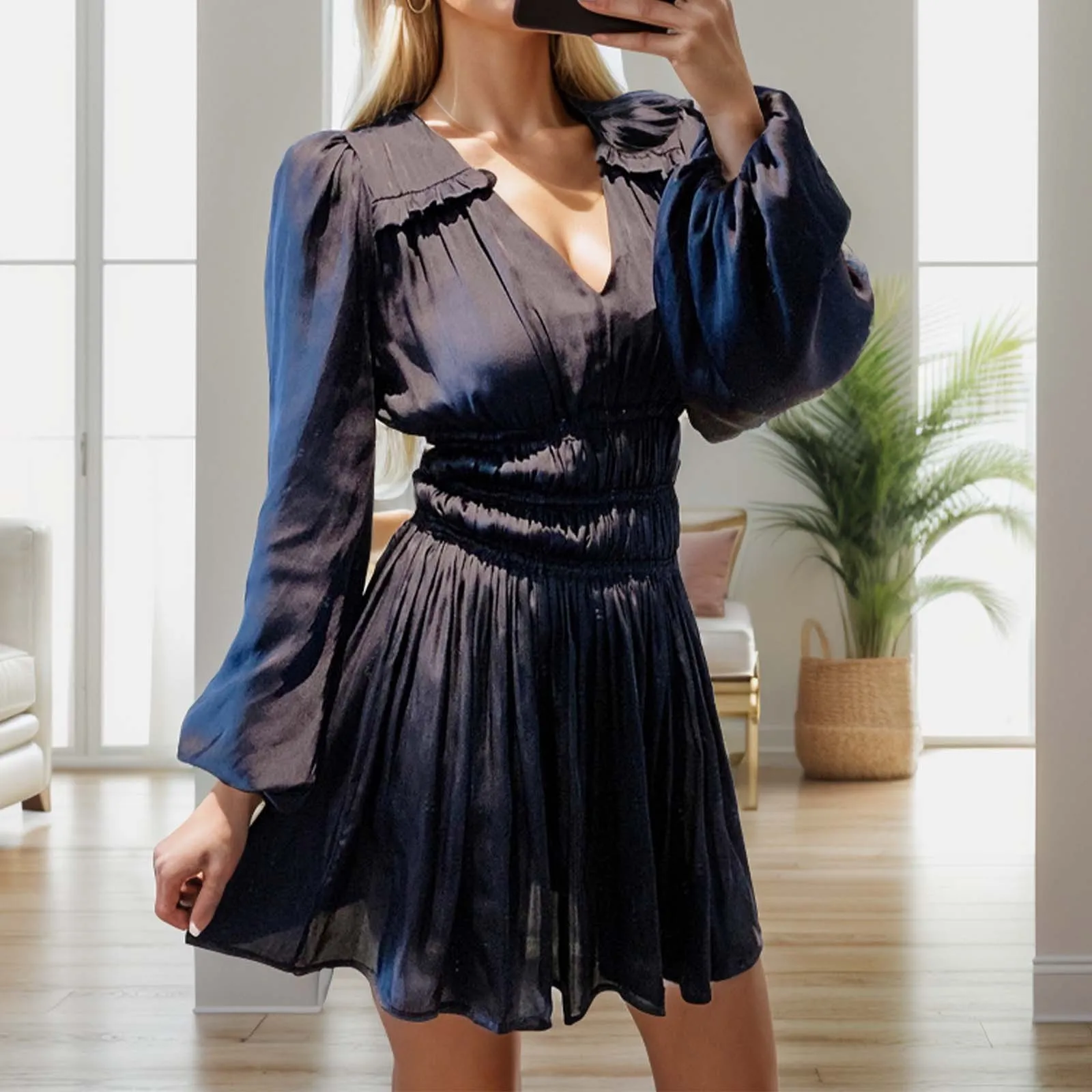Elegant Party Dresses Chiffon Long Sleeve Shirt Dress Women Belt Pleated Mini Dress Fashion Fall Clothes Bodycon Dresse Vestidos