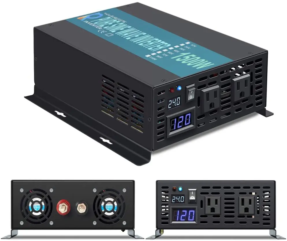 Off Grid Pure Sine Wave Solar Inverter 24V to 220V 1500W Backup Inverter 12V/48V DC to 120V/220/240V AC Converter Remote Control