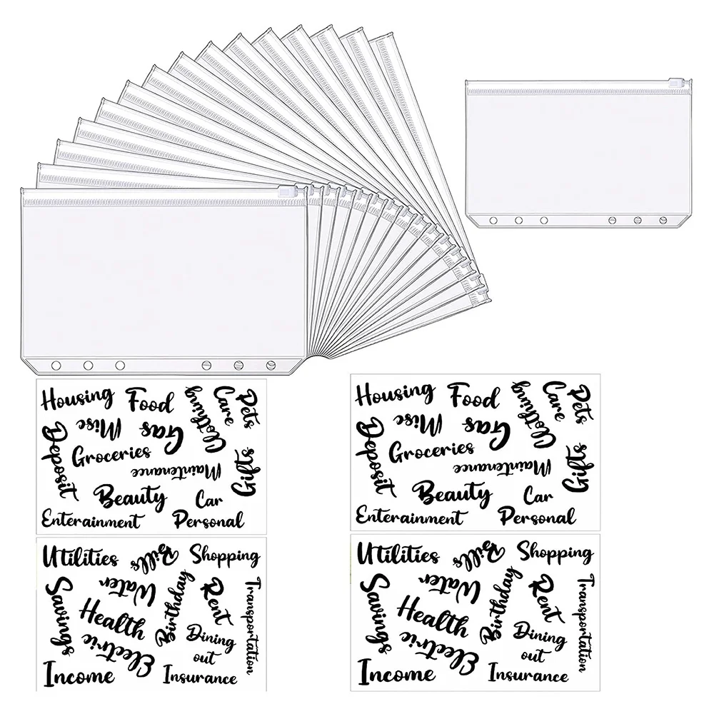 A6 Pockets Zipper Folders with Cash Labels Stickers Budget Envelopes Labels for Budget Finance Planners