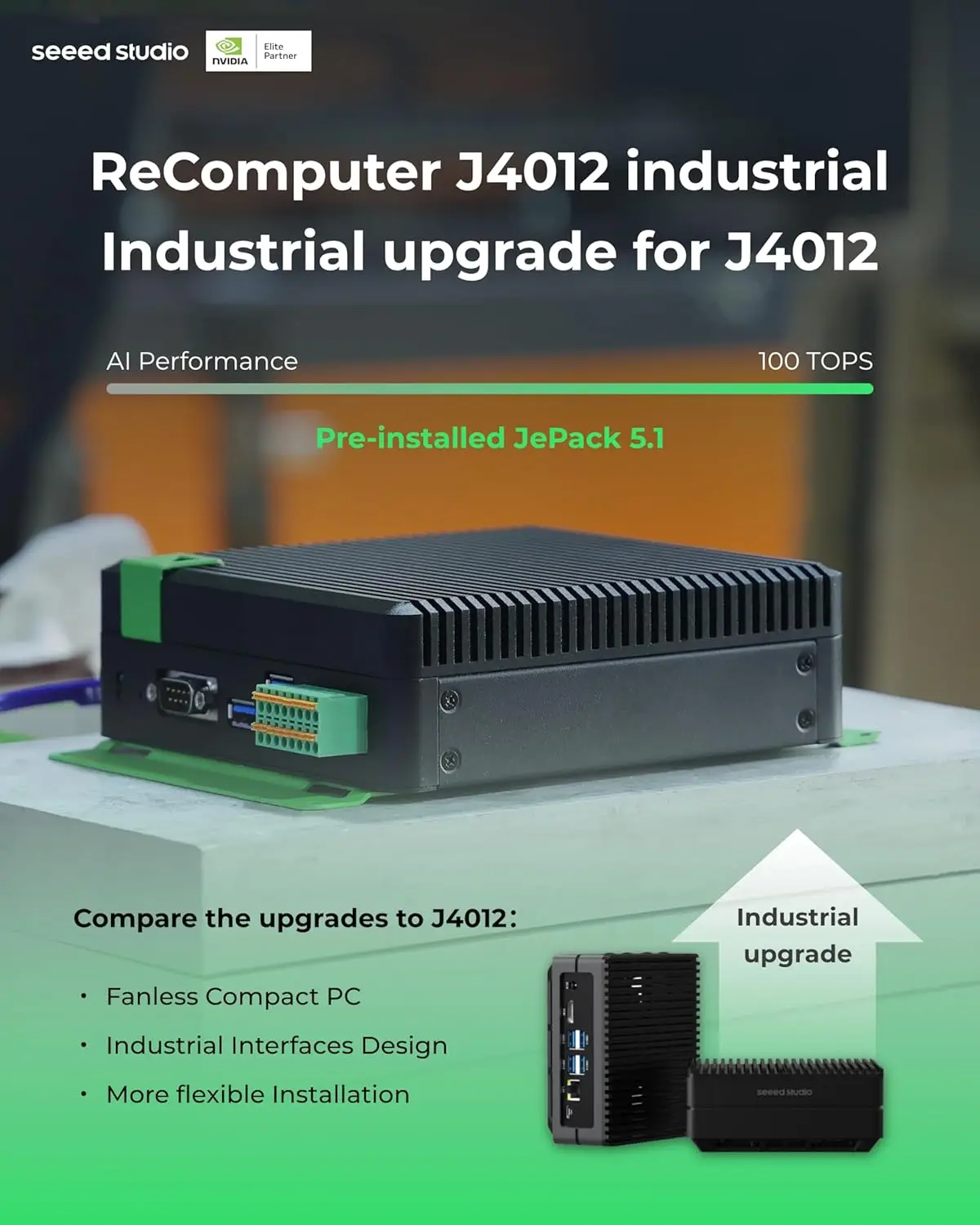 NVIDIA Jetson Orin NX Module AI Computer Box Device Industrial reComputer J4012 100TOPS,2 RJ-45 Ethernet ports,mutil ports