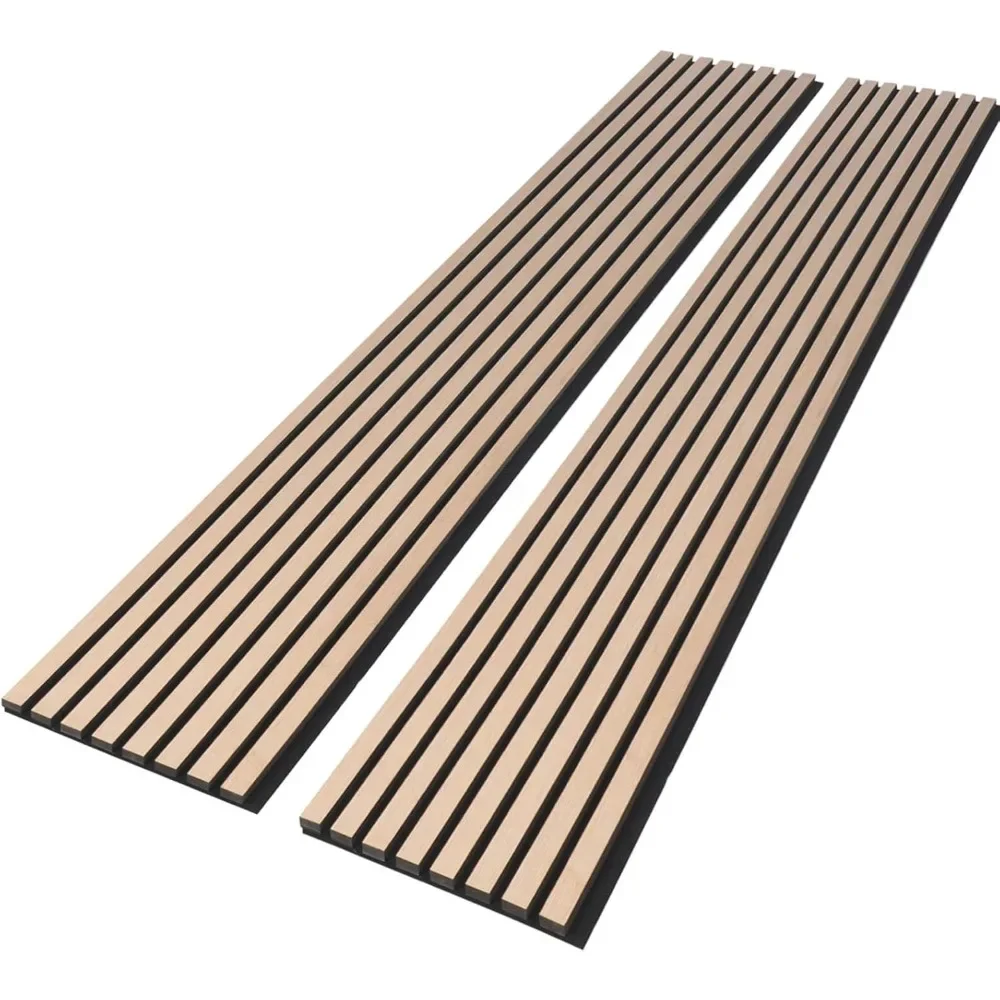 Acoustic Wood Slat Wall Panels, 3D Fluted Sound Absorbing Panel 94.49” X 13” Each, 0.82” Depth (2Pcs), Modern Wood Panels