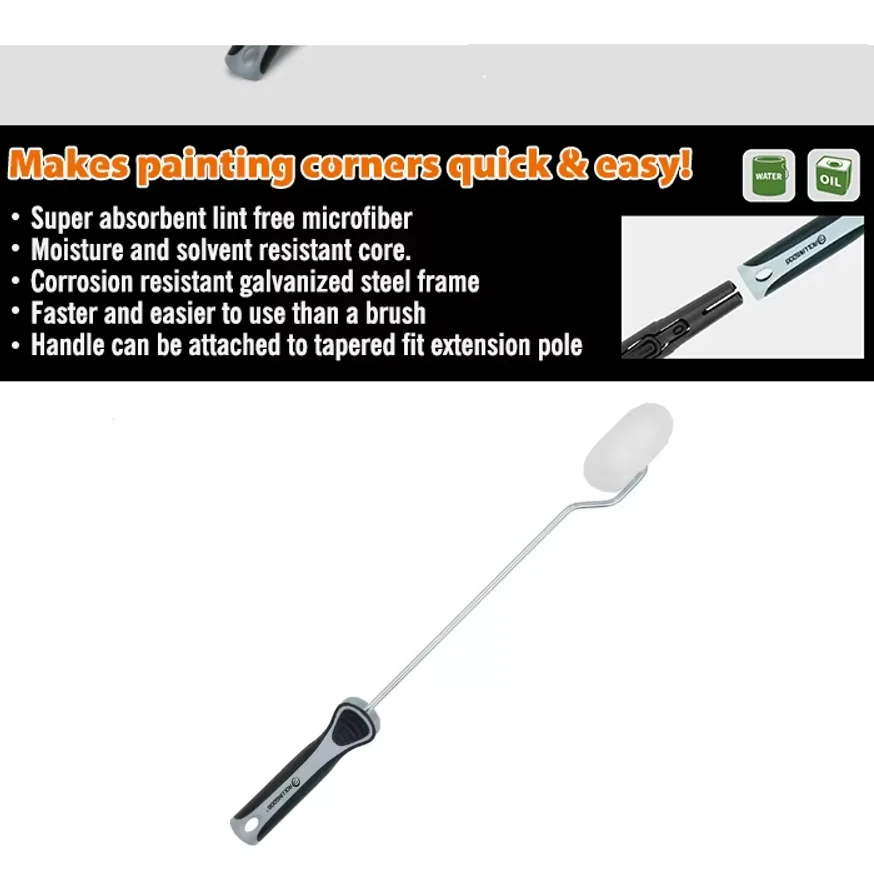 Corner Paint Roller with Super Absorbent Lint-Free Microfiber, Moisture & Solvent Resistant, Fast, Easy Corner Painting Tool