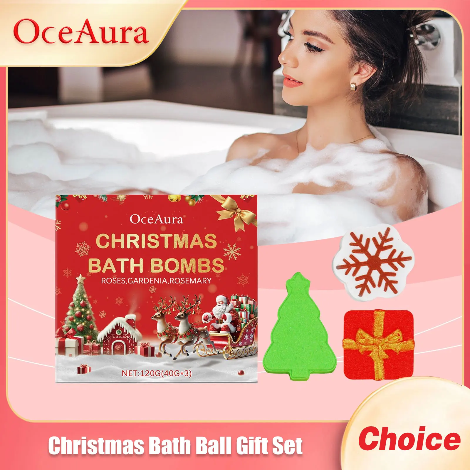 Christmas Bath Ball Gifts Set Lasting Fragrances Aromatic Odor Relaxing Mood Stress Relief Body Spa Handmade Bath Salt Ball Bomb